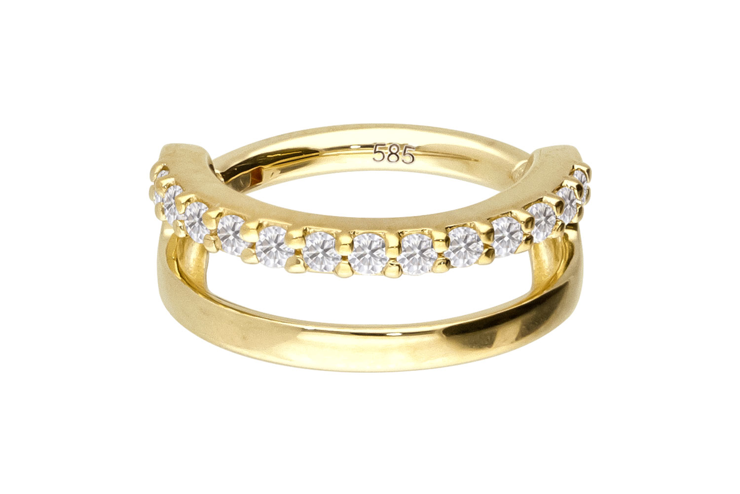 14/18 Karat Gold Segmentring Clicker Piercing EINGEFASSTE MOISSANITE + DOPPELRING